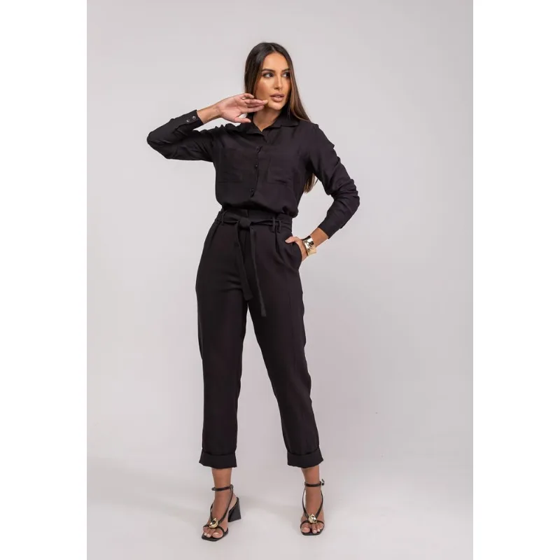 Camisão Alfaiataria M/L Com Bolsos Preto Salvatore Tamanho P
