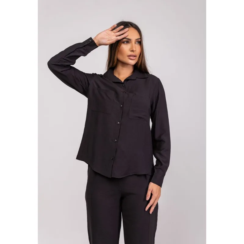 Camisão Alfaiataria M/L Com Bolsos Preto Salvatore Tamanho G