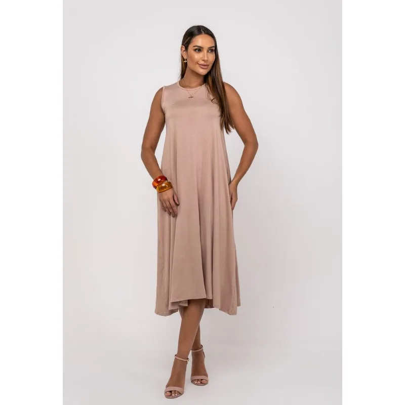 Vestido Longo Regata Com Bolsos Bege Salvatore Tamanho P