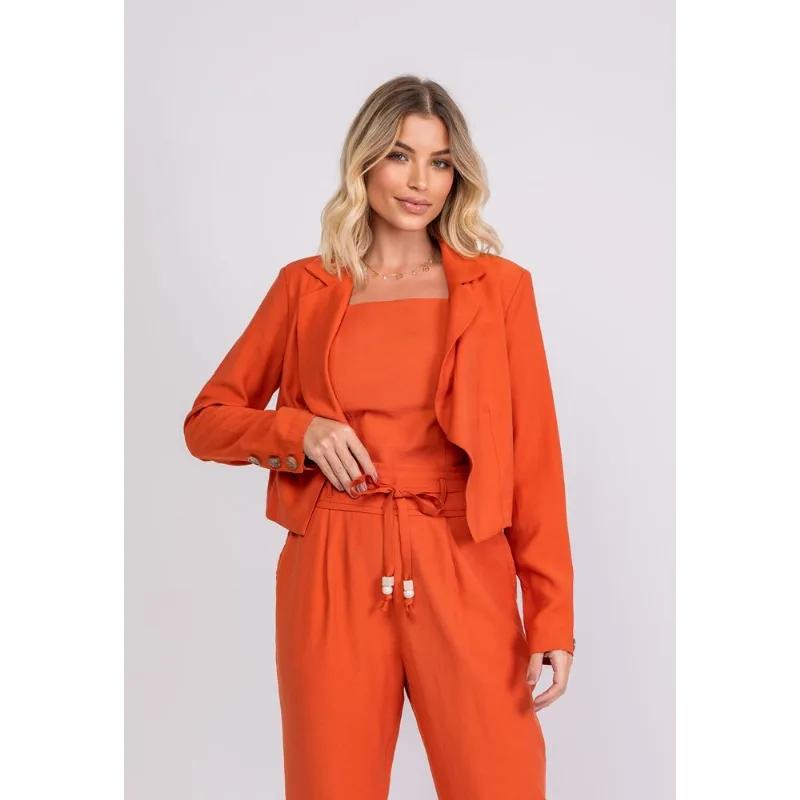 Casaco Cropped Alfaiataria Assimétrico Terracota Salvatore Tamanho GG