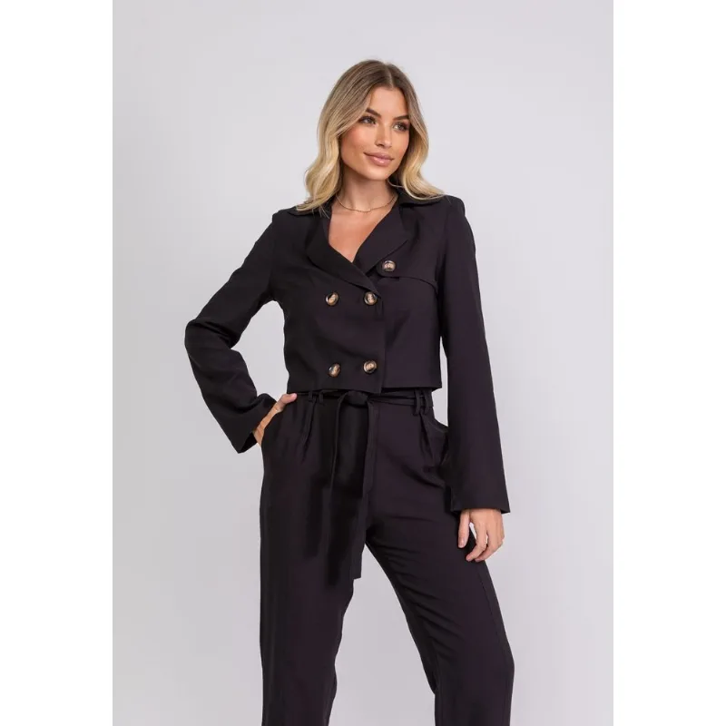 Casaco Cropped Alfaiataria Com Botão Preto Salvatore Tamanho GG