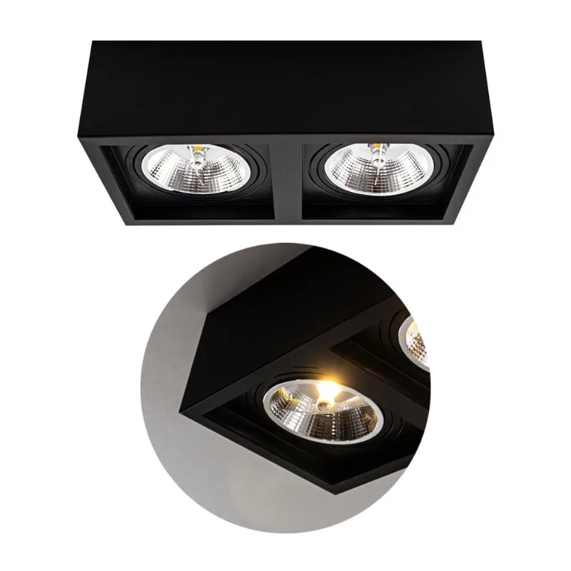 Plafon Spot De Sobrepor Box Duplo Preto p/ 2XGU10 AR111 Starlumen ST2950