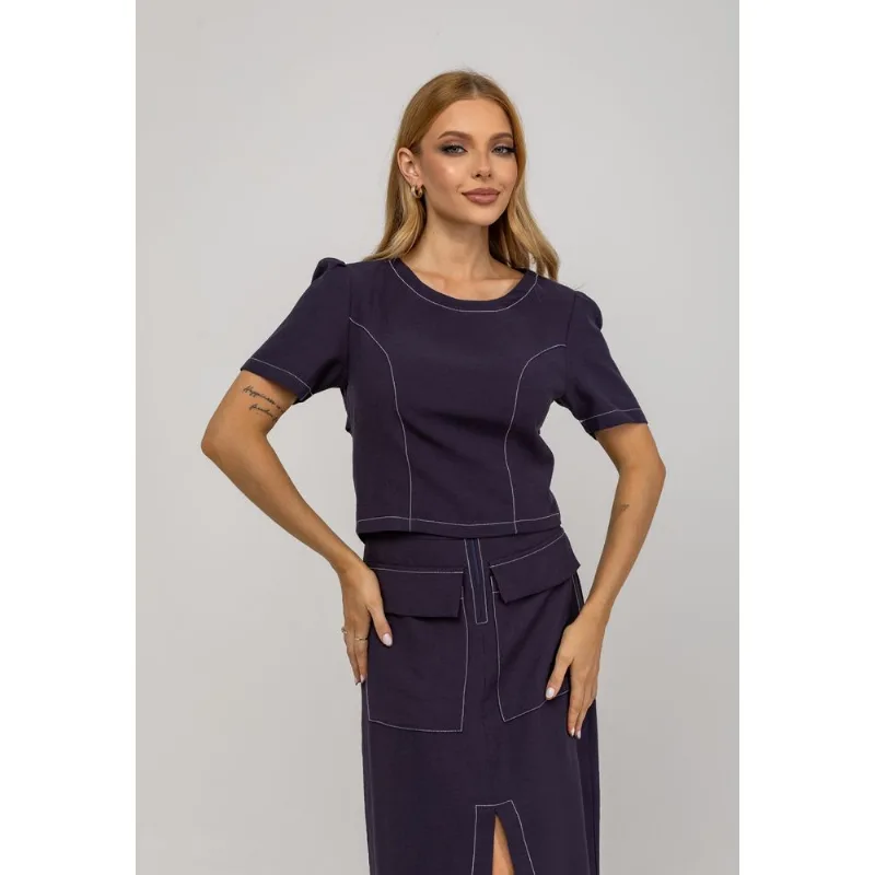 Blusa De Alfaiataria Decote Costas Azul Salvatore Tamanho GG