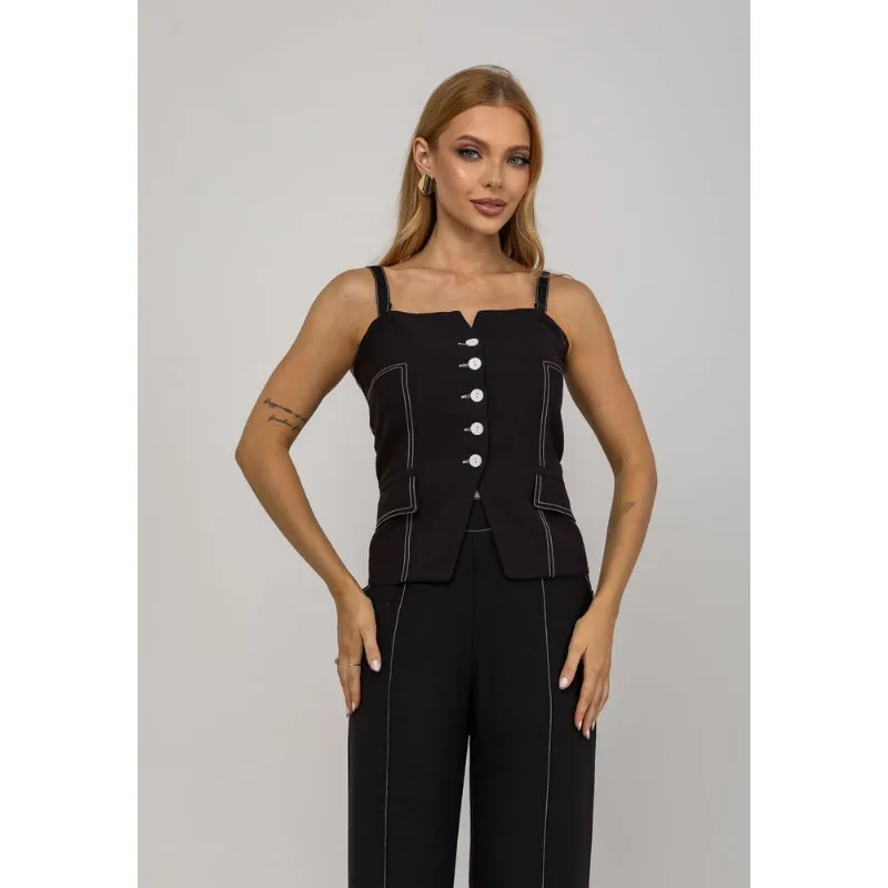 Blusa De Alfaiataria De Alças Com Botões Preto Salvatore Tamanho M