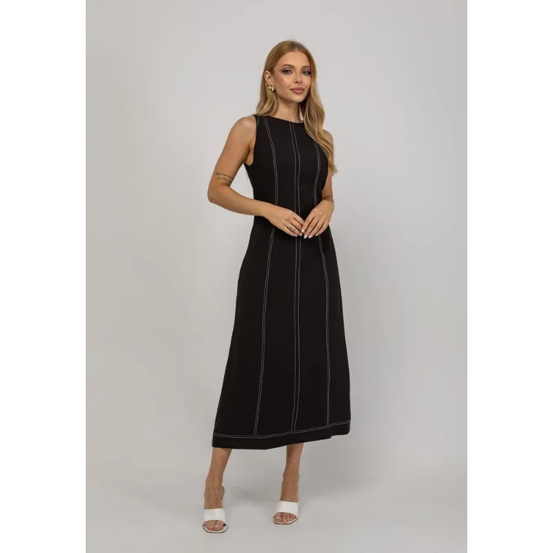 Vestido De Alfaiataria Midi Com Costura Contrastantes Preto Salvatore Tamanho G
