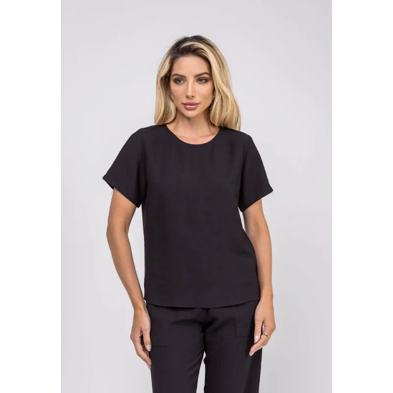 Blusa Alfaiataria Básica Manga Curta Preto Salvatore Tamanho P