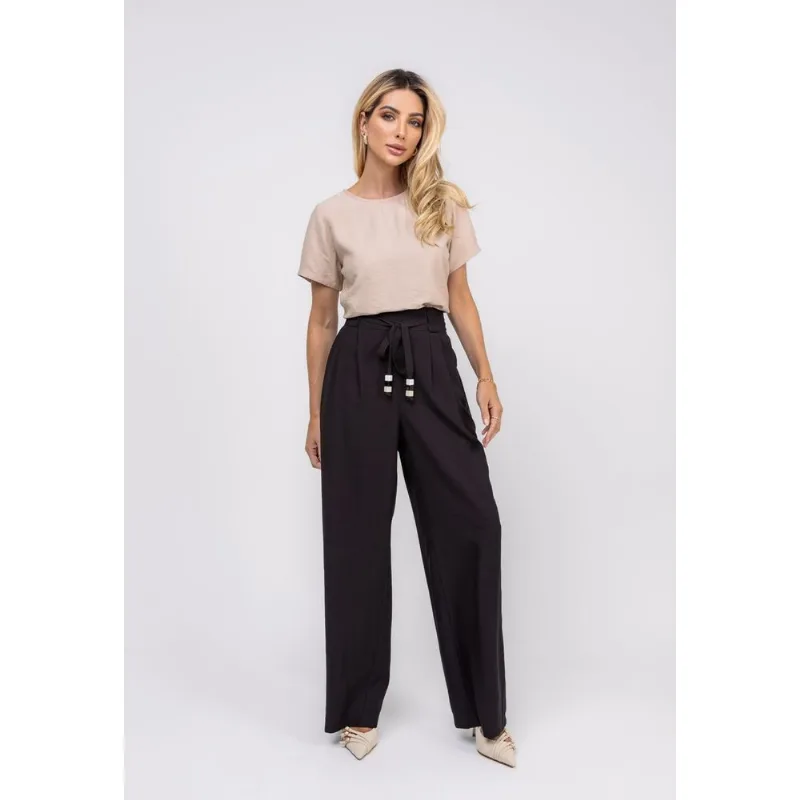 Blusa Alfaiataria Básica Manga Curta Bege Salvatore Tamanho P