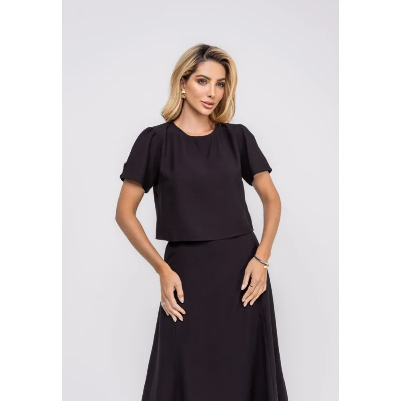 Cropped Alfaiataria Bufante Preto Salvatore Tamanho M