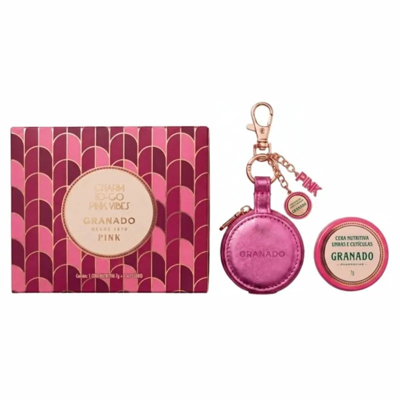 Kit Granado Cera Nutritiva Unhas E Cutículas Charm To Go Pink Vibes 7g + Acessório