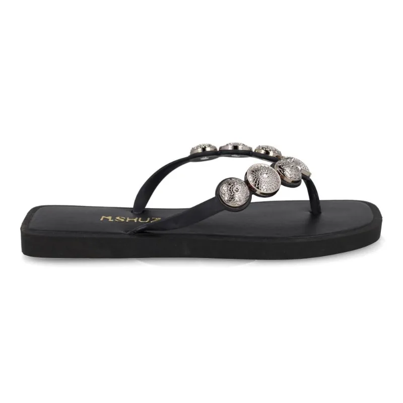 Chinelo Feminino M Shuz Preto Com Detalhes Em Metal Prateado 37