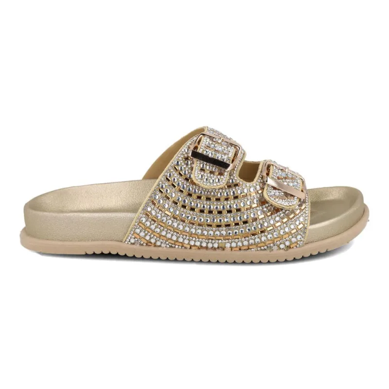 Papete Rasteira M Shuz Cristais Feminina Bege 36