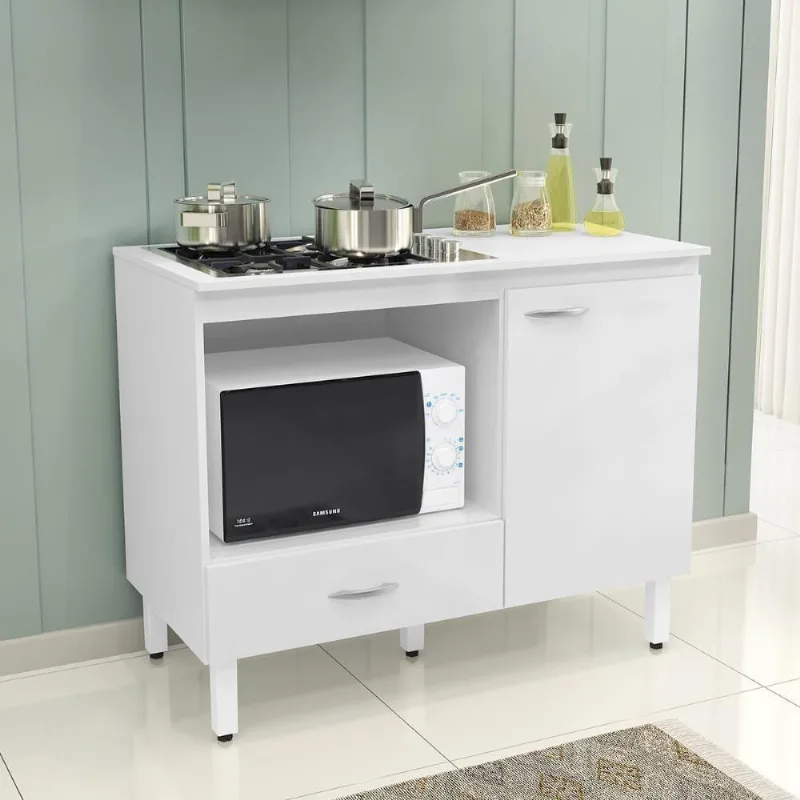 Balcão Cozinha Cooktop Blane 105cm 1 Porta 1 Gaveta Branco