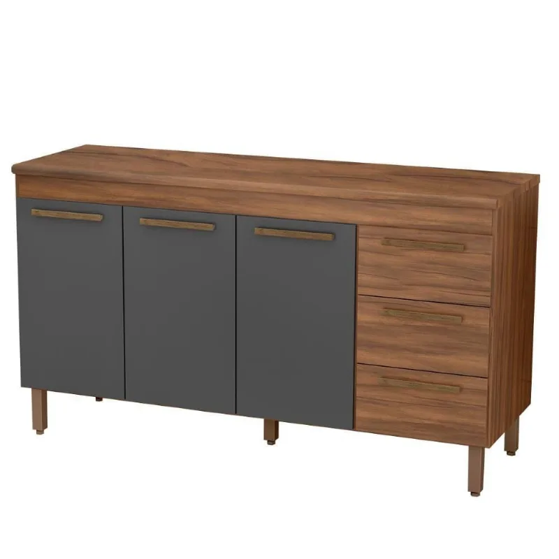 Balcão De Cozinha Atenas Com Tampo 3 Portas 3 Gavetas 158 Cm Freijo-chumbo