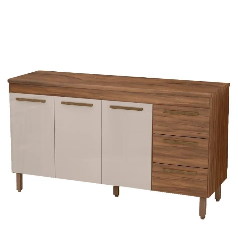Balcão De Cozinha Atenas Com Tampo 3 Portas 3 Gavetas 158 Cm Freijo-baunilha
