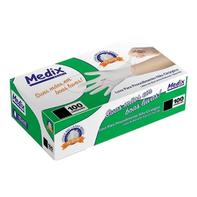 3x Luva Latex Sem Pó Com 100 Unidades Medix