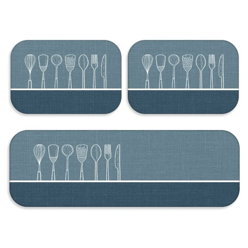 Kit Tapete De Cozinha Azul Talher