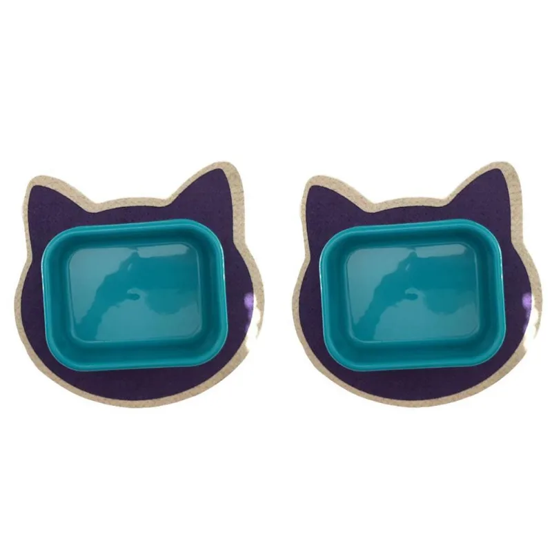 Dois Jogo Americano Gato+ 2 Comedouros G - Verde - Roxo