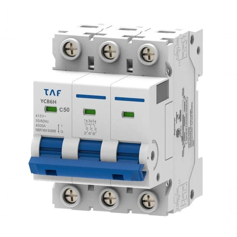 Disjuntor Din Tripolar Curva C 4.5ka 50a Proteção Contra Sobrecargas Branco Bivolt