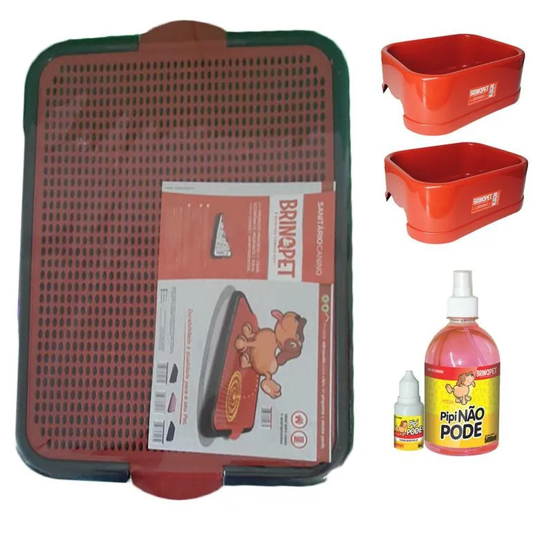 Sanitário Canino 2 Comedouro E Educador Pipi Pode - Vermelho