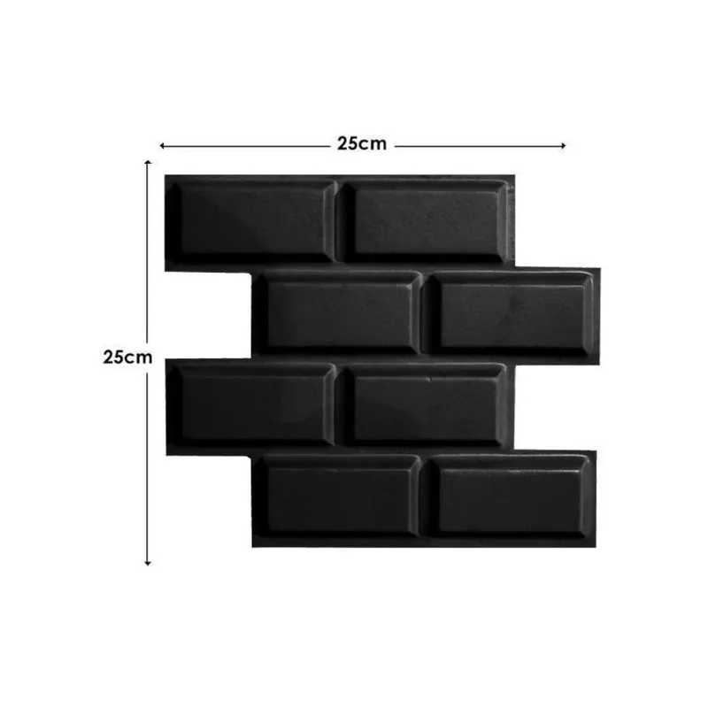 10 Placa Pvc 3D Revestimento De Parede Tijolinho Preto 25 Cm
