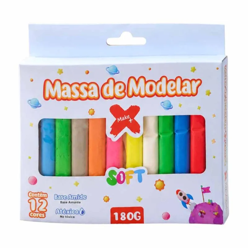Massa para Modelar 180g com 12 cores 12378 Make+ - UN