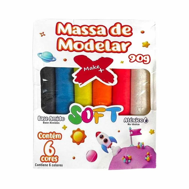 Massa para Modelar 90g com 6 cores 13322 Make+ - UN