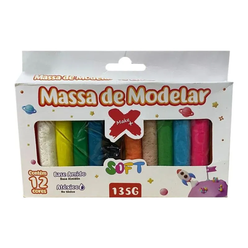 Massa para Modelar 135g com 12 cores 13277 Make+ - EST
