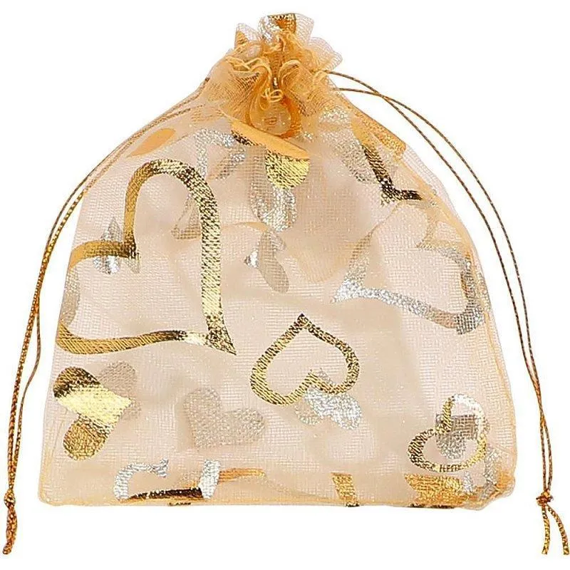 Saco De Organza Estampado Dourado 08x10cm Pct Com 10