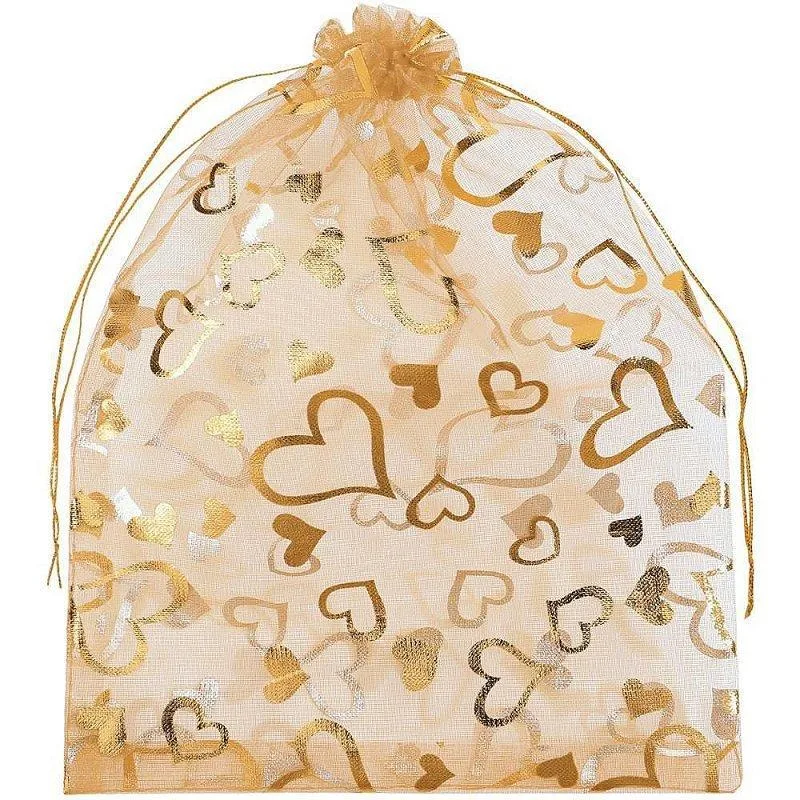 Saco De Organza Estampado Dourado 20x30cm Pct Com 05