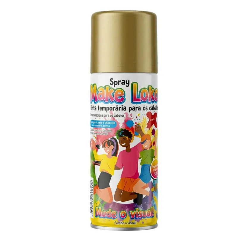 Tinta de Cabelo Spray Dourado 120ml para Cabelo e Fantasia