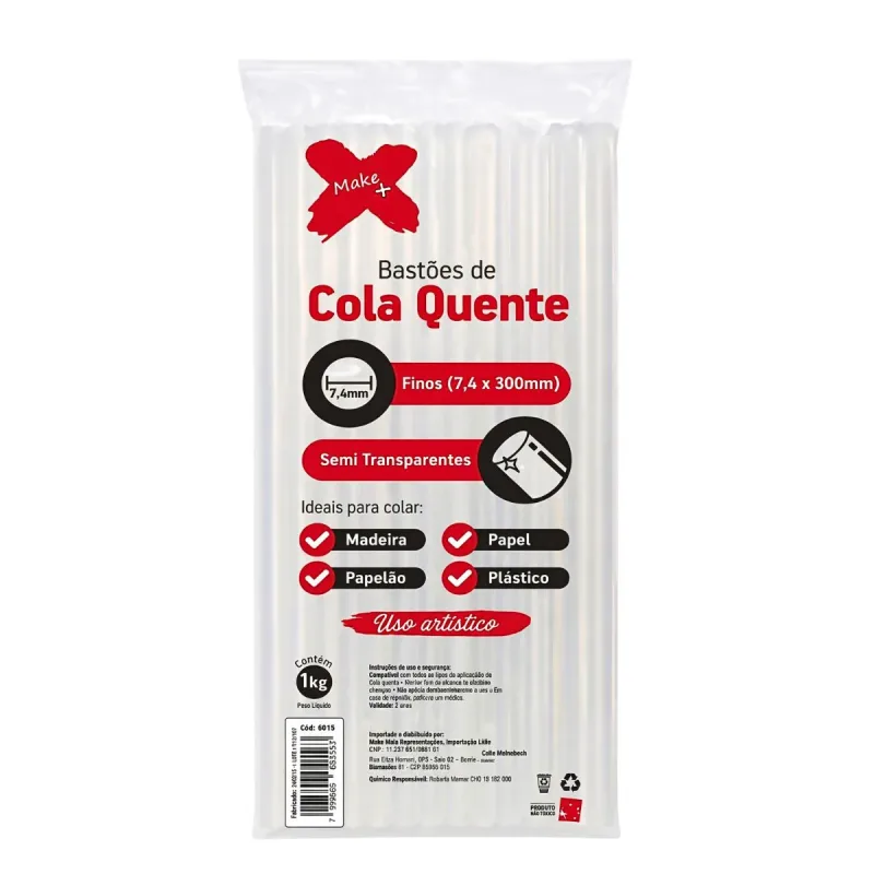 Bastao Cola Quente Fina Make+ Semi Tranparente 1kg