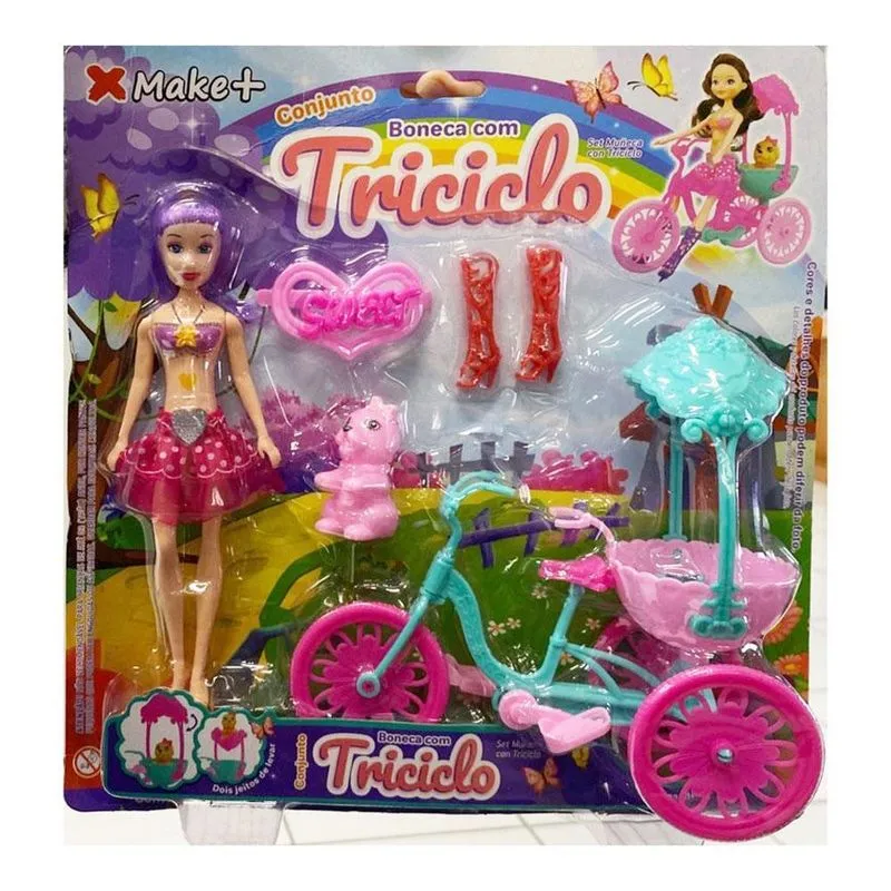 Conjunto Boneca Com Triciclo Com 5 Peças Cores Sortidas