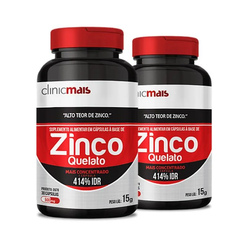 Kit 2 Zinco Quelato 500mg Clinicmais 30 Cápsulas