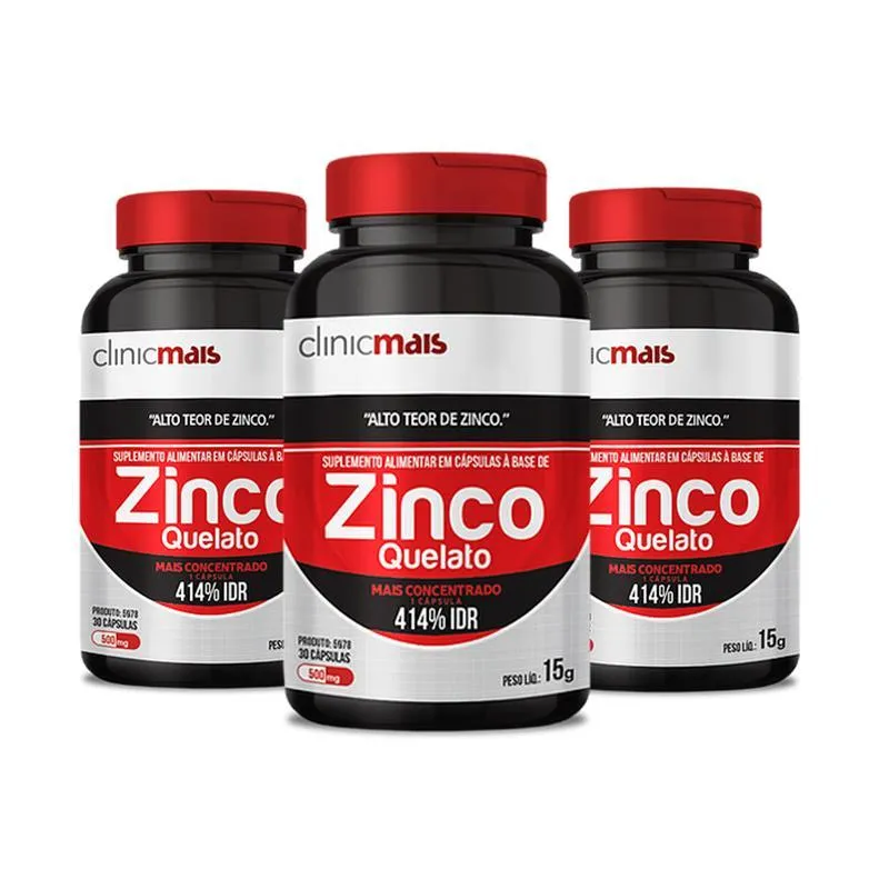 Kit 3 Zinco Quelato 500mg Clinicmais 30 Cápsulas
