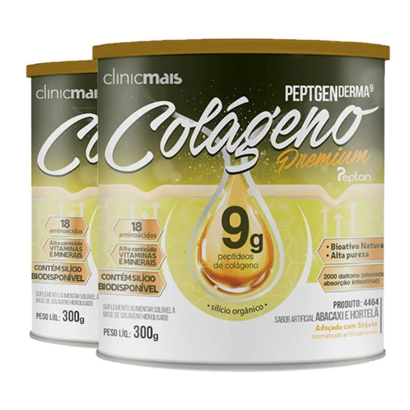 Kit 2 Colágeno Premium 9g Clinicmais 300g Abacaxi E Hortelã