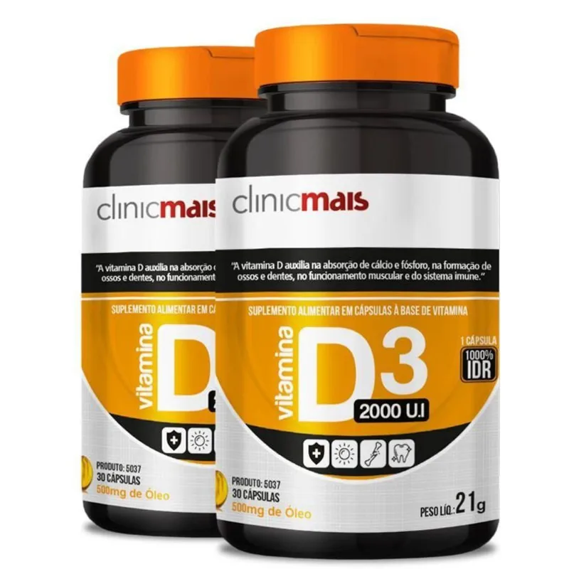 Kit 2 Vitamina D3 2000 U.i 500mg Clinicmais 30 Cápsulas