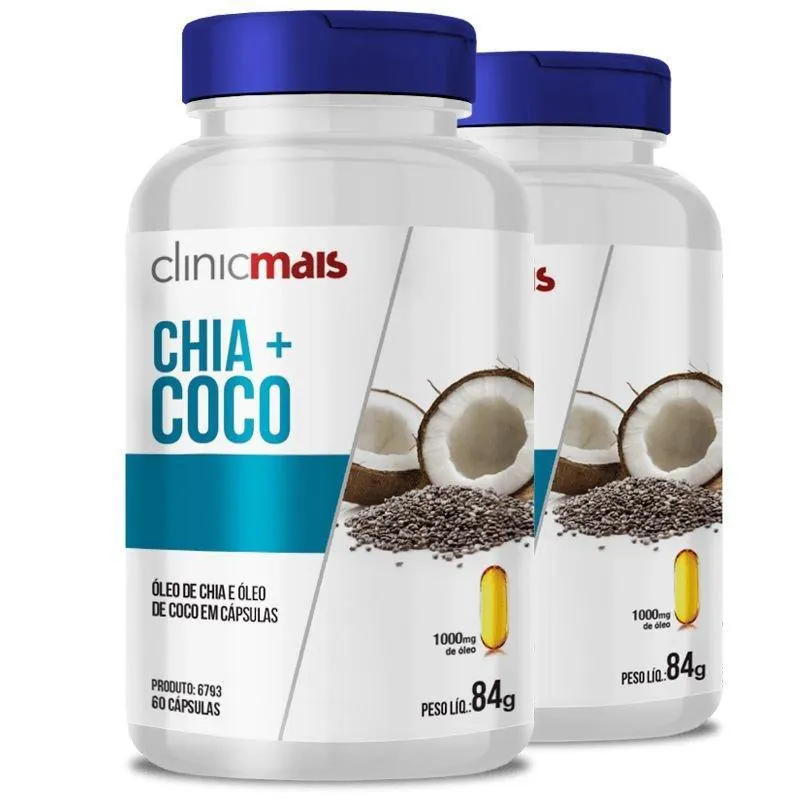 Kit 2 Óleo De Chia + Óleo De Coco 1g Clinicmais 60 Cápsulas