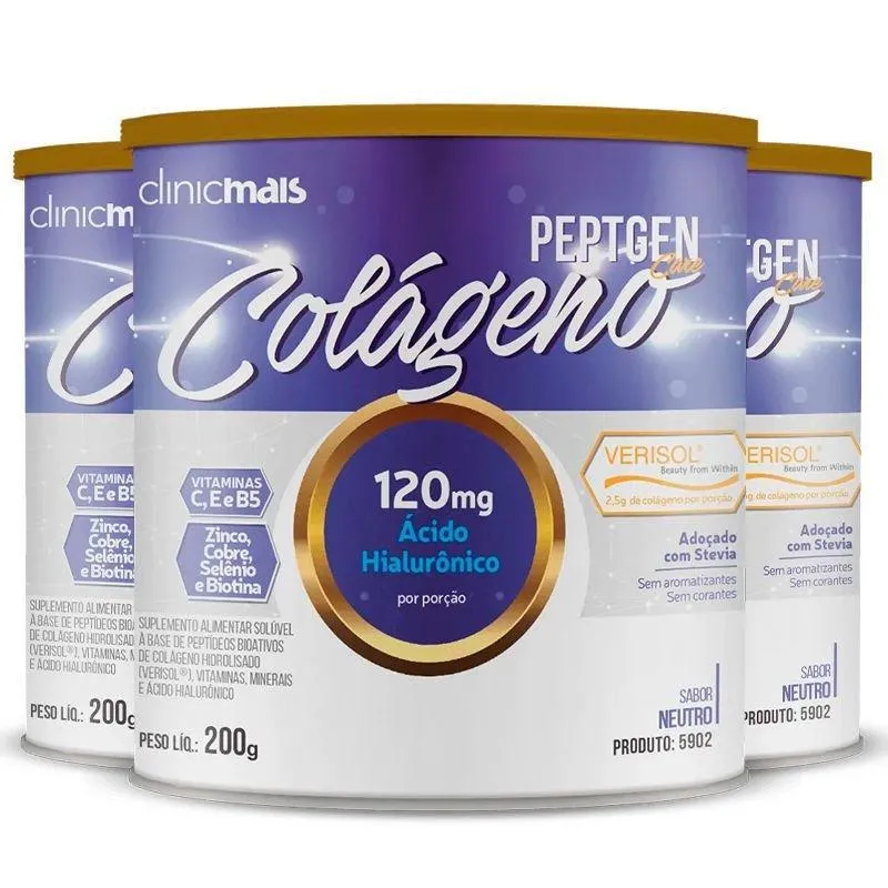 Kit 3 Colágeno Ácido Hialurônico Clinicmais 200g Neutro