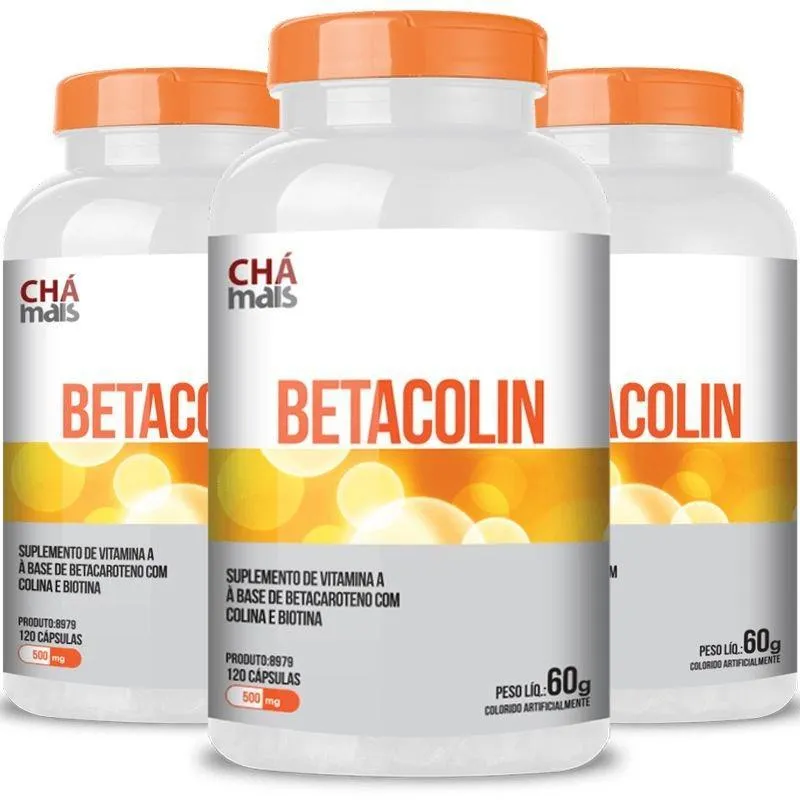 Kit 3 Betacolin Vitamina A 500mg Chá Mais 120 Cápsulas