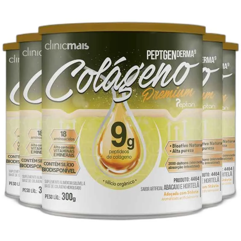 Kit 5 Colágeno Premium 9g Clinicmais 300g Abacaxi E Hortelã