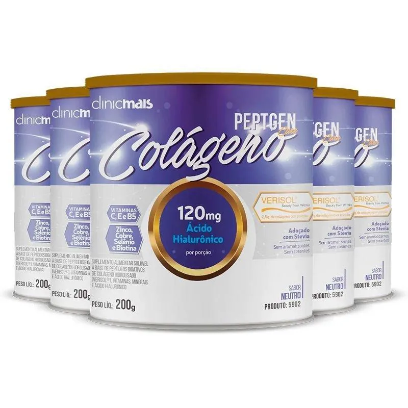 Kit 5 Colágeno Ácido Hialurônico Clinicmais 200g Neutro