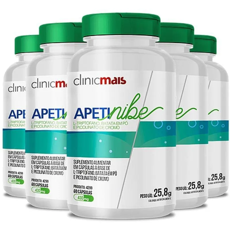 Kit 5 Apetinibe L-triptofano 450mg Clinicmais 60 Cápsulas