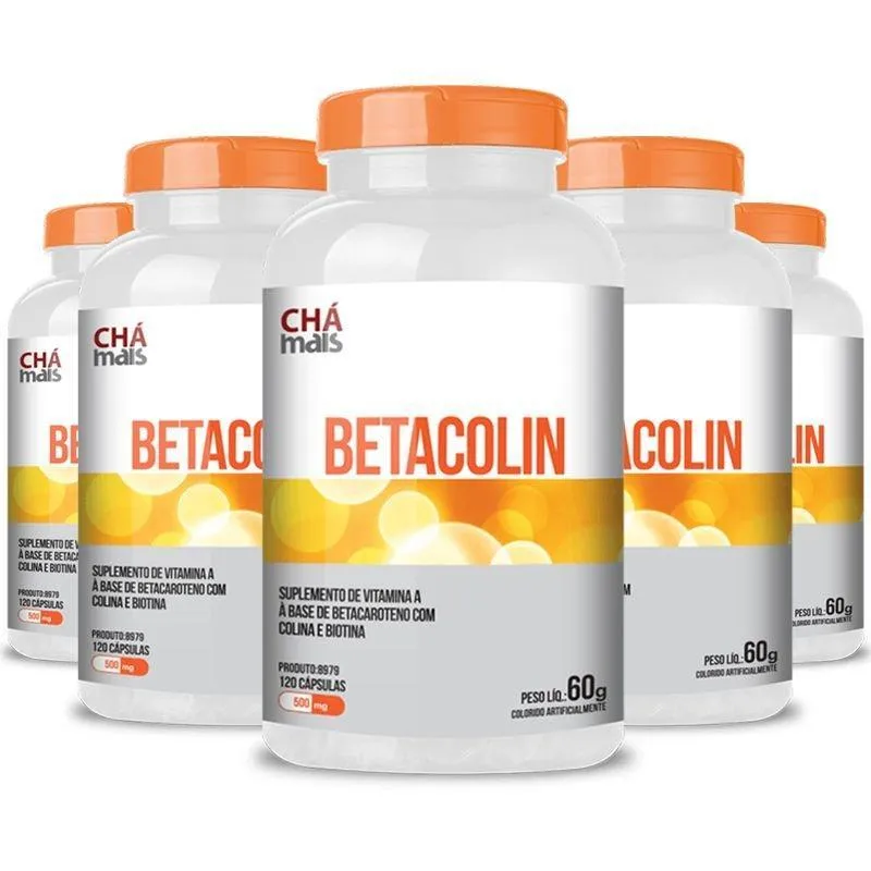 Kit 5 Betacolin Vitamina A 500mg Chá Mais 120 Cápsulas