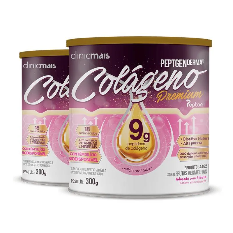 Kit 2 Colágeno Premium 9g Clinicmais 300g Frutas Vermelhas