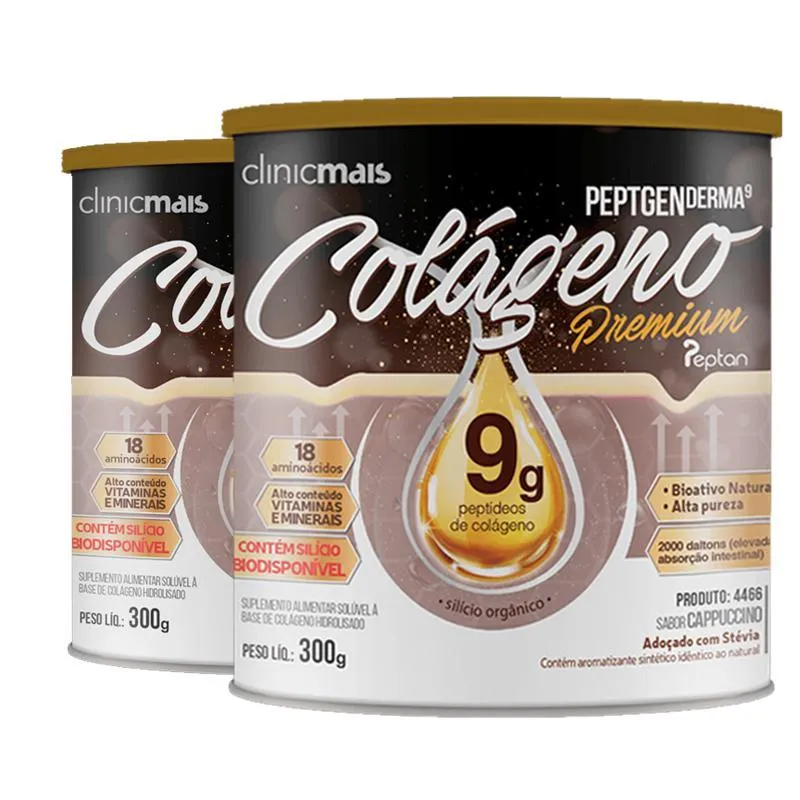 Kit 2 Colágeno Premium 9g Clinicmais 300g Cappuccino