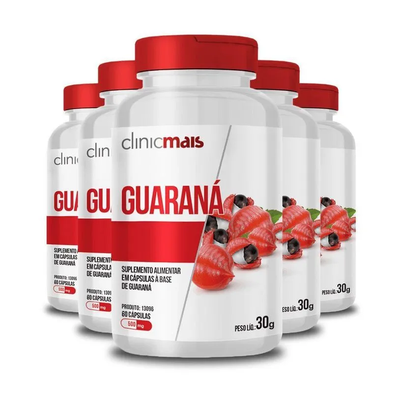 Kit 5 Guaraná 500mg Clinic Mais 60 Cápsulas