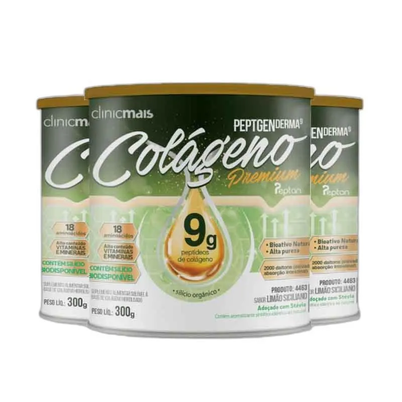 Kit 3 Colágeno Premium 9g Clinicmais 300g Limão Siciliano