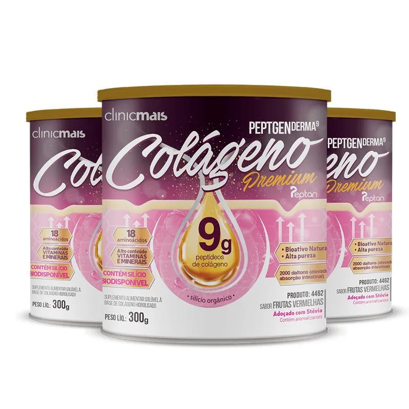 Kit 3 Colágeno Premium 9g Clinicmais 300g Frutas Vermelhas