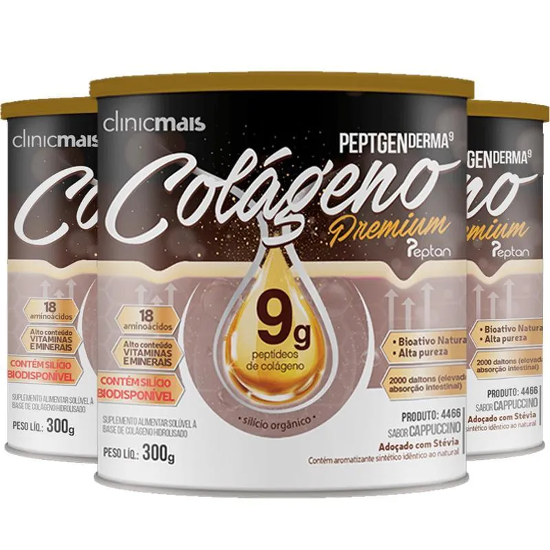 Kit 3 Colágeno Premium 9g Clinicmais 300g Cappuccino
