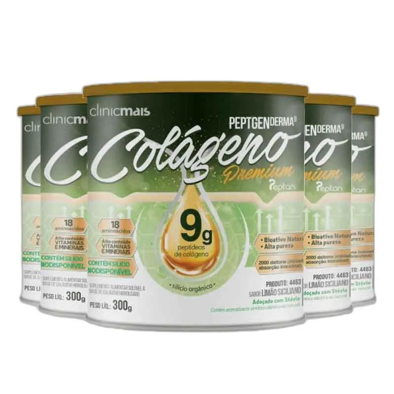 Kit 5 Colágeno Premium 9g Clinicmais 300g Limão Siciliano